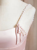 Evafashion Satin Beads Pink Long Prom Dress, Pink Long Formal Dress HZ1024