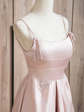Evafashion Satin Beads Pink Long Prom Dress, Pink Long Formal Dress HZ1024