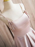 Evafashion Satin Beads Pink Long Prom Dress, Pink Long Formal Dress HZ1024