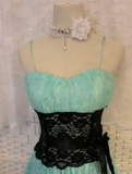 Ndyad Blue Spaghetti Straps Bodycon Short Birthday Dress Lace Cocktail Dress Homecoming Dress HZ1024