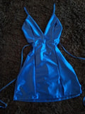 Ndyad Royal Blue Spaghetti Straps A-Line Satin Backless Short Pool Party Dress V-Neck Short 16th Birthday Outfit Middle School Hoco Dresses HZ1024