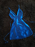 Ndyad Royal Blue Spaghetti Straps A-Line Satin Backless Short Pool Party Dress V-Neck Short 16th Birthday Outfit Middle School Hoco Dresses HZ1024