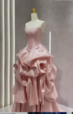Ndyad Pink Strapless Ball Gown Satin Beaded Quincea?era Dress Sweet 16 Dress HZ1024