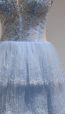 Ndyad Blue Sweetheart Tulle Ball Gown Beaded Quincea?era Dress Sweet 16 Dress HZ1024