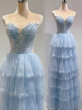 Ndyad Blue Sweetheart Tulle Ball Gown Beaded Quincea?era Dress Sweet 16 Dress HZ1024