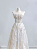 Ndyad Strapless Beaded Tulle Long Wedding Dress with Beaded Sparkly Lace Ball Gown Quincea?era Dress HZ1024