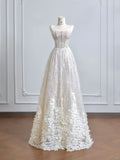 Ndyad Strapless Beaded Tulle Long Wedding Dress with Beaded Sparkly Lace Ball Gown Quincea?era Dress HZ1024