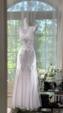 Ndyad White V-Neck Empire Prom Dress with Beading Sparkly Chiffon Formal Dress Graduation Dress HZ1024