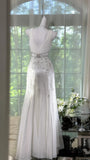 Ndyad White V-Neck Empire Prom Dress with Beading Sparkly Chiffon Formal Dress Graduation Dress HZ1024
