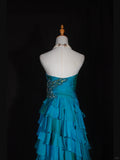Ndyad Blue Sweetheart Neck Tiered Ball Gown Beaded Chiffon Formal Dresses Modest Evening Gowns HZ1024