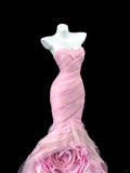 Ndyad Pink Strapless Long Evening Gowns Tulle Applique Stunning Mermaid Quinceanera Dress Wedding Guest Dress HZ1024