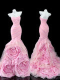 Ndyad Pink Strapless Long Evening Gowns Tulle Applique Stunning Mermaid Quinceanera Dress Wedding Guest Dress HZ1024