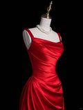 Ndyad Burgundy Sheath Long Evening Gowns Satin Square Neck Formal Dress Prom Dresses Bridesmaid Dresses HZ1024