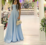 Ndyad A-Line Sky Blue Evening Gowns Sweetheart Neck Formal Dresses Satin Elegant 18th Birthday Outfit HZ1024