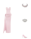 Ndyad Pink Sheath Evening Gowns Satin Sweetheart Formal Sweet Graduation Prom Outfit HZ1024