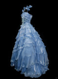 Ndyad Light Blue Organza Long Ball Gowns Beaded Appliqu¨¦s Tiered Bridal Gowns Cute Quinceanera Dress HZ1024