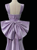 Ndyad Purple Mermaid Evening Gowns Elegant Satin Square Neck Long Prom Dresses with Bow HZ1024