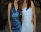 Ndyad Blue Strapless Sheath Short Homecoming Dress Fashion Sparkly Party Dress Satin 18th Birthday Outfit HZ1024
