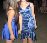 Ndyad Navy Blue V-neck Sheath Short Homecoming Dress Elegant Party Dress Satin Formal Dress 18th Birthday Outfit HZ1024