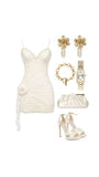 Ndyad White Spaghetti Strap Bodycon Short Formal Dress Homecoming Outfit Elegant Lace Birthday Dress Party Dresses HZ1024
