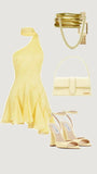 Ndyad Butter Yellow Halter Neck Ball Gown One Shoulder Short Formal Dress Chiffon Homecoming Dresses Elegant Birthday Outfit Party Dresses HZ1024
