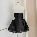 Ndyad Black Strapless Short Ball Gown Sequin Formal Dress Homecoming Dresses Satin Elegant Birthday Outfit Party Dresses HZ1024