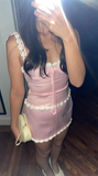 Ndyad Pink Spaghetti Strap Sheath Short Formal Dress Satin 3D Applique Homecoming Dresses Elegant Birthday Outfit Party Dresses HZ1024