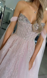 Ndyad Pink Off-the-Shoulder A-Line Prom Dresses Glitter Tulle Evening Gowns Sweet 18th Birthday Dress Graduation Dress HZ1024