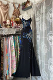 Ndyad Spaghetti Strap Formal Dress Sheath Chiffon Elegant Prom Dresses Sequin Evening HZ1024