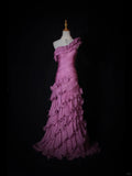 Ndyad Purple One Shoulder Formal Dress Mermaid Chiffon Evening Gowns Stunning Prom Dresses HZ1024