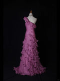 Ndyad Purple One Shoulder Formal Dress Mermaid Chiffon Evening Gowns Stunning Prom Dresses HZ1024