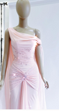 Ndyad Pink Formal Dress Boat Neck Sheath Evening Gowns Stunning Chiffon Beaded 18th Birthday Dress HZ1024