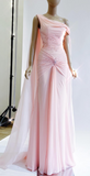 Ndyad Pink Formal Dress Boat Neck Sheath Evening Gowns Stunning Chiffon Beaded 18th Birthday Dress HZ1024