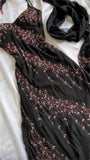 Ndyad Black Spaghetti Strap Sheath Prom Dresses Elegant Beaded Chiffon Formal Dress Chiffon Evening Gown HZ1024
