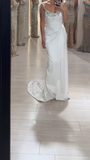 Ndyad White Sheath Long Prom Dresses Elegant Satin Formal Dress Beaded Trailing Evening Dress HZ1024
