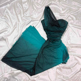 Ndyad Gradient Jade Sheath Formal Dress One Shoulder Glitter Chiffon Evening Gowns sweet 18th Birthday Dress HZ1024