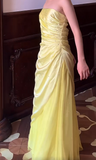 Ndyad Butter Yellow Sheath Formal Dress Elegant Strapless Satin Chiffon Evening Gowns Beaded Graduation Prom Dresses HZ1024