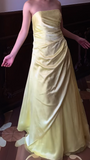 Ndyad Butter Yellow Sheath Formal Dress Elegant Strapless Satin Chiffon Evening Gowns Beaded Graduation Prom Dresses HZ1024
