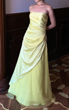 Ndyad Butter Yellow Sheath Formal Dress Elegant Strapless Satin Chiffon Evening Gowns Beaded Graduation Prom Dresses HZ1024