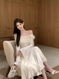 Ndyad one-shoulder knitted patchwork soft lace slim fishtail dress HZ1024