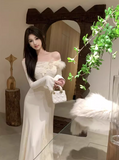Ndyad one-shoulder knitted patchwork soft lace slim fishtail dress HZ1024