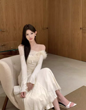 Ndyad one-shoulder knitted patchwork soft lace slim fishtail dress HZ1024