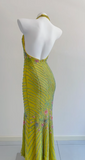 Ndyad Yellow Memaid Formal Dress Elegant Beaded Halter Evening Gowns Backless Graduation Dress HZ1024