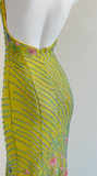 Ndyad Yellow Memaid Formal Dress Elegant Beaded Halter Evening Gowns Backless Graduation Dress HZ1024