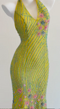 Ndyad Yellow Memaid Formal Dress Elegant Beaded Halter Evening Gowns Backless Graduation Dress HZ1024