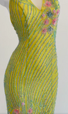 Ndyad Yellow Memaid Formal Dress Elegant Beaded Halter Evening Gowns Backless Graduation Dress HZ1024