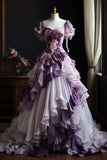 Ndyad Purple Ball Gown Tulle Formal Dress Elegant V-neck Quinceanera Dress Long Prom Dresses HZ1024
