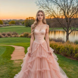 Ndyad Blush Pink Ball Gown Tulle Quinceanera Dress Sweet 16 Dress Sweetheart Long Prom Dresses HZ1024
