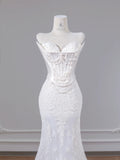 Ndyad Sweetheart Ivory Bridal Dress Lace Appliqu¨¦ Mermaid Wedding Dress Beaded Bridal Dress HZ1024