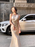 Ndyad Halter Neck Satin Sling Fishtail Dress HZ1024